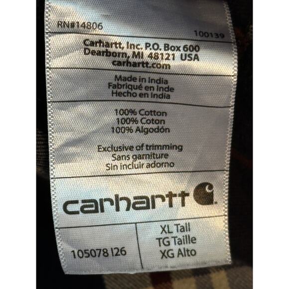 Carhartt Loose Fit Heavy Flannel Shirt XL Tall Raw Bottom Edge Distressed - Picture 15 of 16